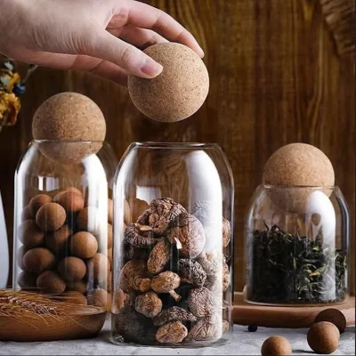 بانکه شیشه ای درب چوب پنبه ای
