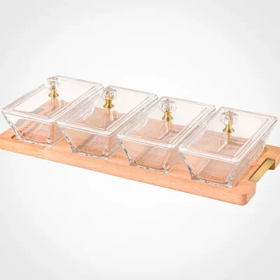 اردور خوری مستطیل دربدار پایه چوبی 4 عددی