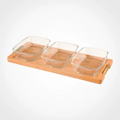 اردورخوری مستطیل پایه چوبی 3عددی کوچک