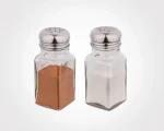 نمک پاش چهارگوش شیشه ای دو عددی درب استیل