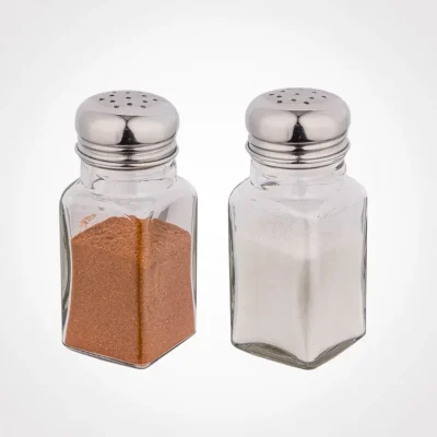 نمک پاش چهارگوش شیشه ای دو عددی درب استیل