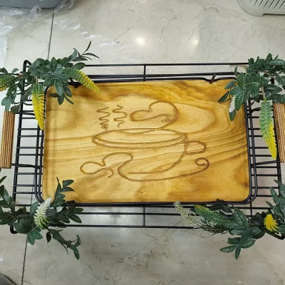 سینی طرح دار مستطیلی مشکی چوبی کوثر